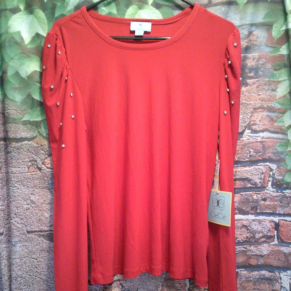 Red Jeweled Sleeves Blouse
